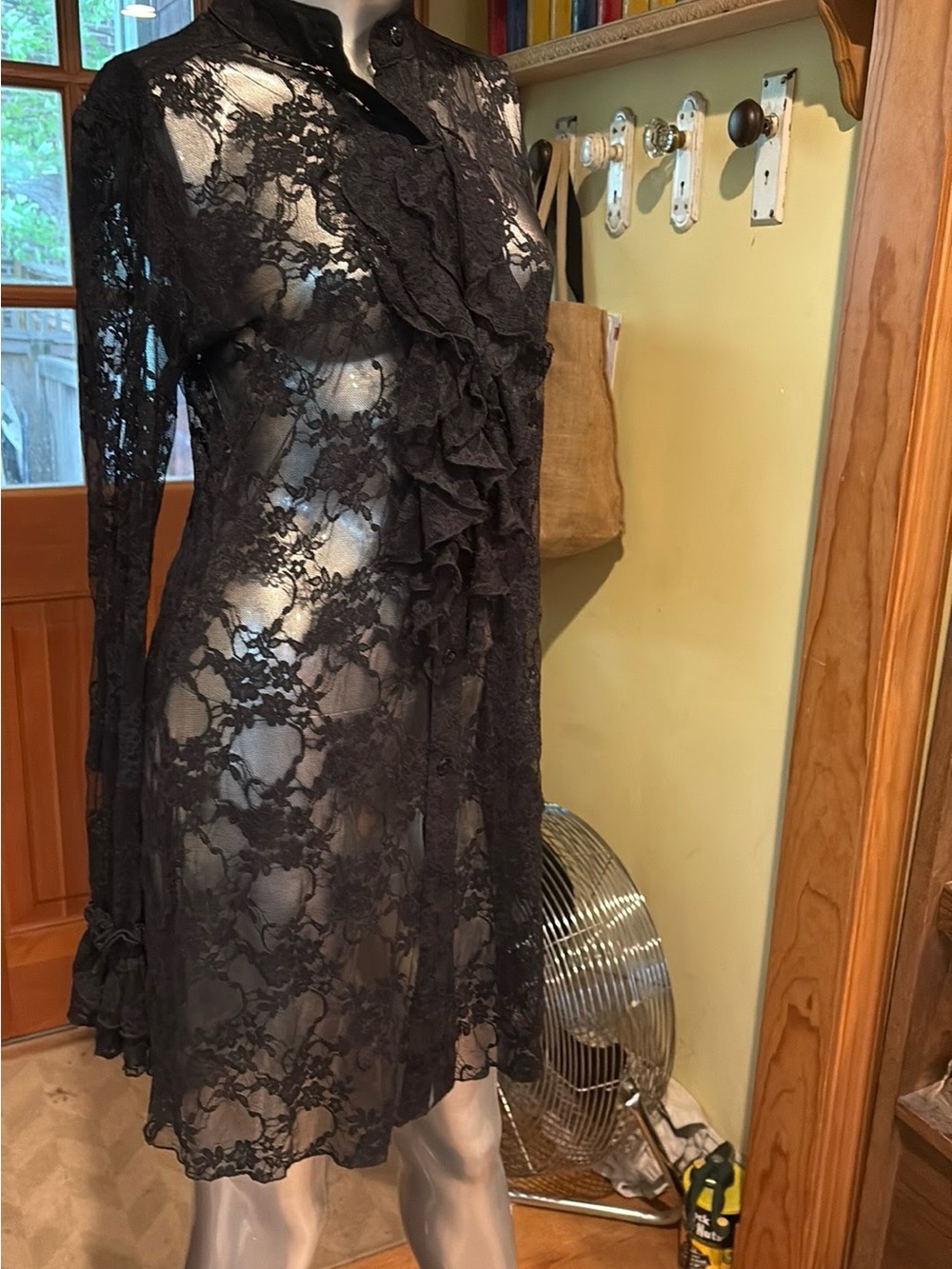 Cartise Black Lace Ruffle Front Women's Dress
